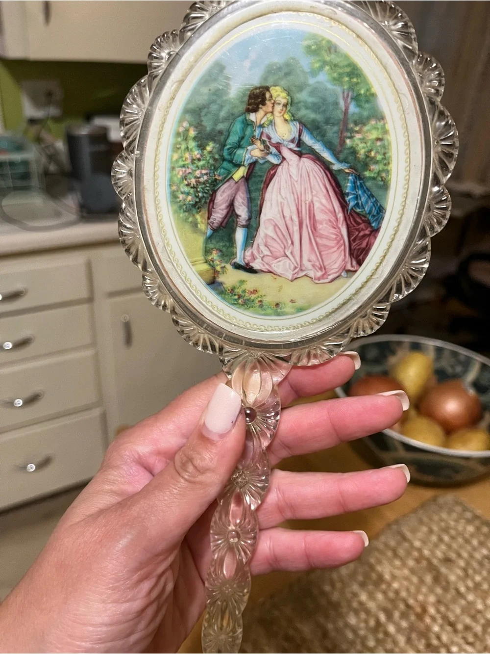 Vintage-Style Pink and Blue Porcelain Scenic Wall Plaque